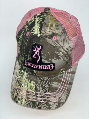 Камуфляжная бейсболка Browning  с розовой сеткой и вышивкой