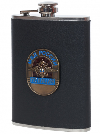 Купить карманную фляжку "Полиция МВД России" (обтянутая кожей, металлический жетон)