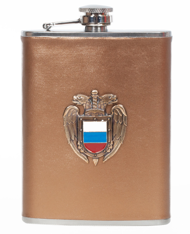 Карманная фляжка с жетоном ФСО России (обтянутая кожей)
