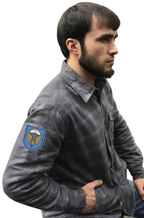 Клетчатая мужская рубашка с вышитым шевроном ВДВ 31 ОДШБр - заказать в подарок