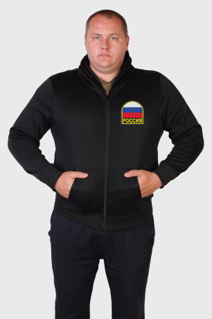 Патриотическая кофта-толстовка с шевроном-флагом России.