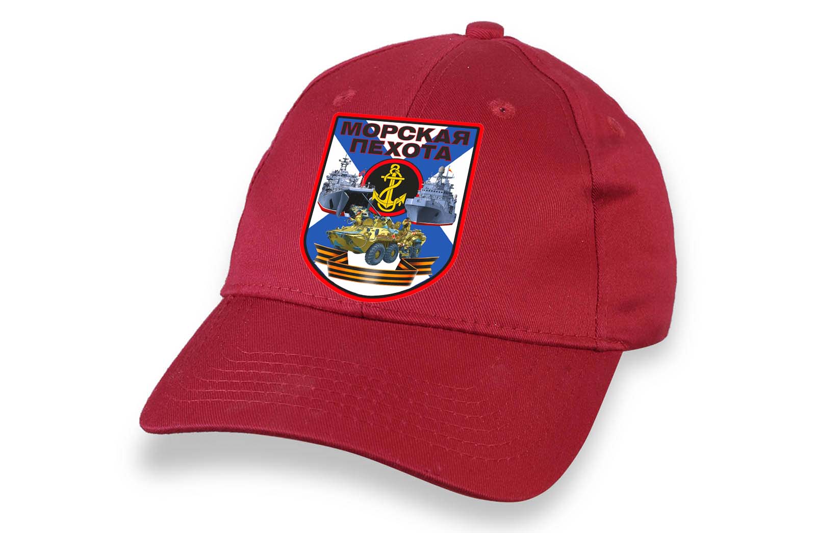 Красная кепка "Морская пехота" – с ярким термотрансфером №тр208