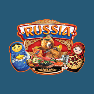 Креативная футболка RUSSIA «Медведь за столом».
