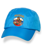 Крутая голубая кепка-пятипанелька с термонаклейкой Russia