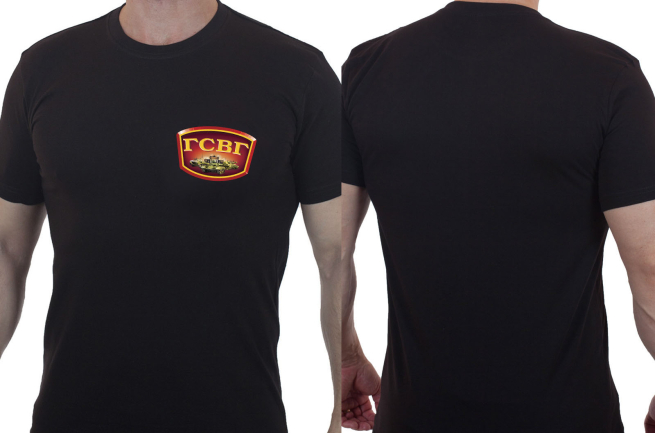 Лаконичная черная футболка с эмблемой ГСВГ - заказать оптом