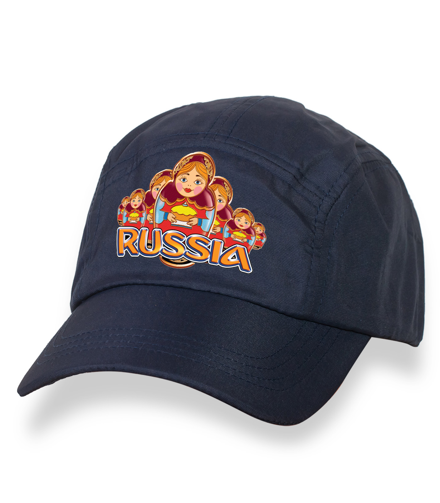 Купить лаконичную темно-синюю бейсболку с термонаклейкой Russia онлайн с доставкой