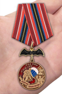Латунная медаль 346 ОБрСпН ГРУ - вид на ладони