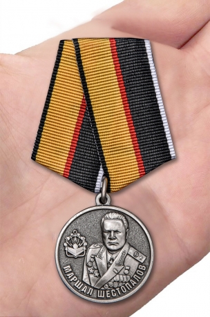 Латунная медаль Маршал Шестопалов МО РФ - вид на ладони