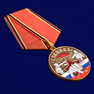 Латунная медаль Спецназ Ветеран в футляре с удостоверением - общий вид