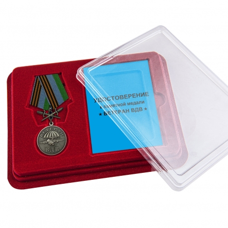 Медаль Ветеран ВДВ с мечами в футляре с удостоверением