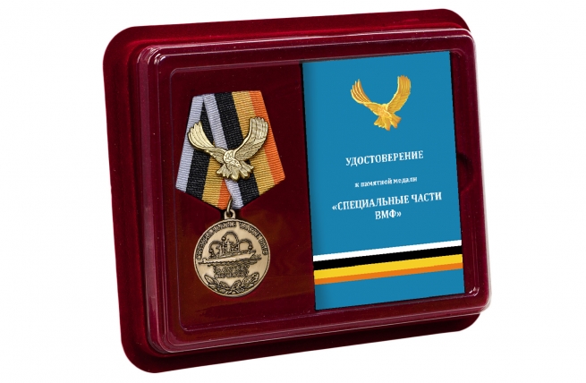 Латунная медаль За службу Отечеству Специальные части ВМФ - в футляре