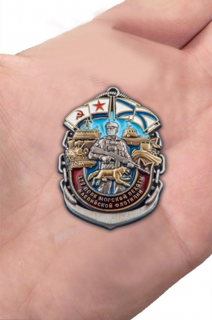Латунный знак 177-й полк морской пехоты Каспийской флотилии - вид на ладони