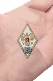 Латунный знак об окончании Военной академии РХБЗ - вид на ладони