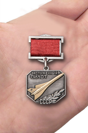 Латунный знак Заслуженный пилот СССР - вид на ладони