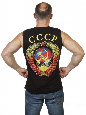 Черная мужская майка-безрукавка с гербом СССР по выгодной цене