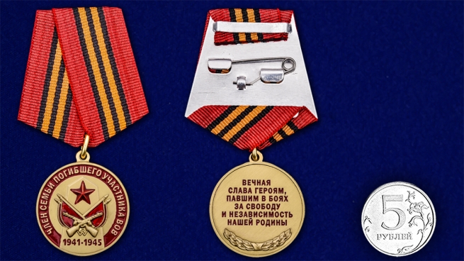 Медаль «Член семьи погибшего участника ВОВ» - сравнительный размер