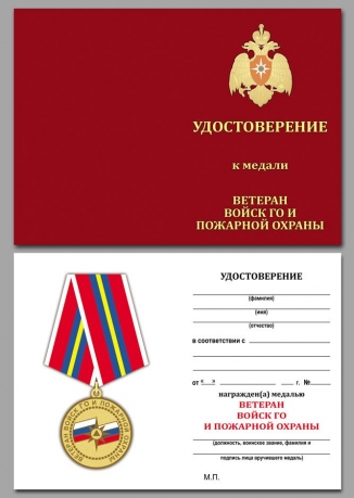 Удостоверение к медали МЧС России Ветеран войск ГО и пожарной охраны