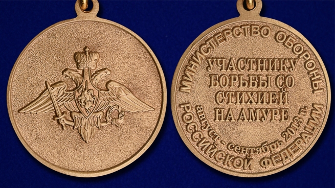 Медаль МО РФ Участнику борьбы со стихией на Амуре - аверс и реверс