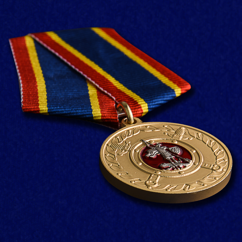 Медаль МВД "За добросовестную службу" в нарядном футляре из флока – общий вид