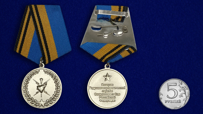 Медаль Ветеран Гидрометеорологической службы ВС РФ - сравнительные размеры