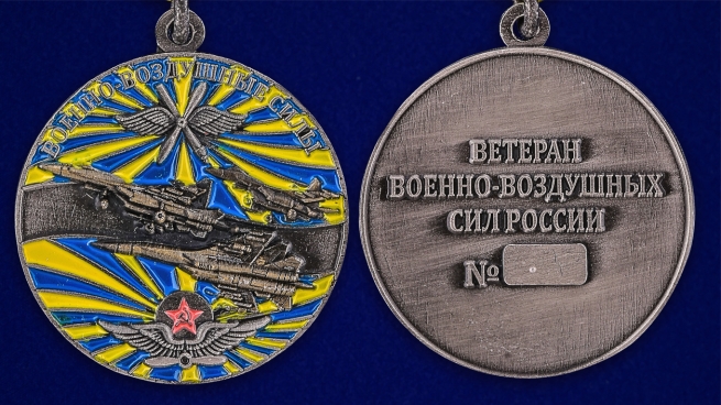 Медаль "Ветеран ВВС" в футляре с удостоверением - аверс и реверс