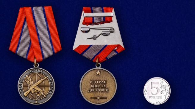 Медаль Ветерану боевых действий в нарядном футляре из бархатистого флока - сравнительный вид