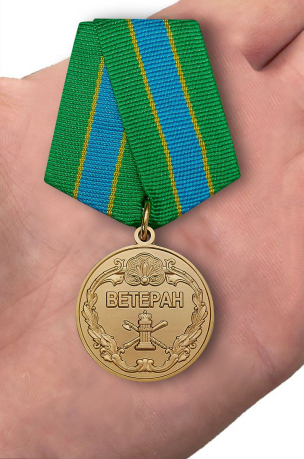 Медаль Ветерану ФССП в нарядном бархатистом футляре из флока - вид на ладони