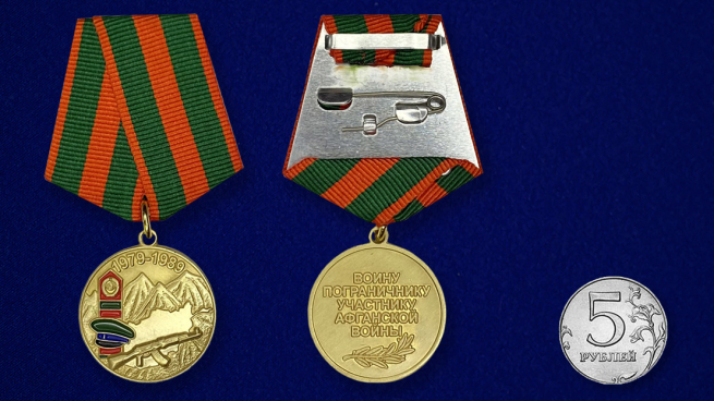 Медаль "Воину - пограничнику, участнику Афганской войны" - сравнительный размер