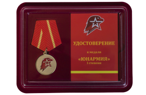 Медаль Юнармии 1 степени в футляре с удостоверением