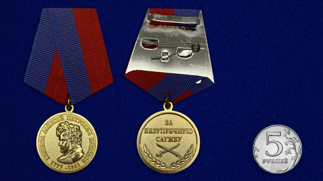 Медаль "За безупречную службу. Генерал Ермолов" - сравнительный размер