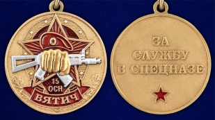 Медаль За службу в 15 ОСН Вятич на подставке