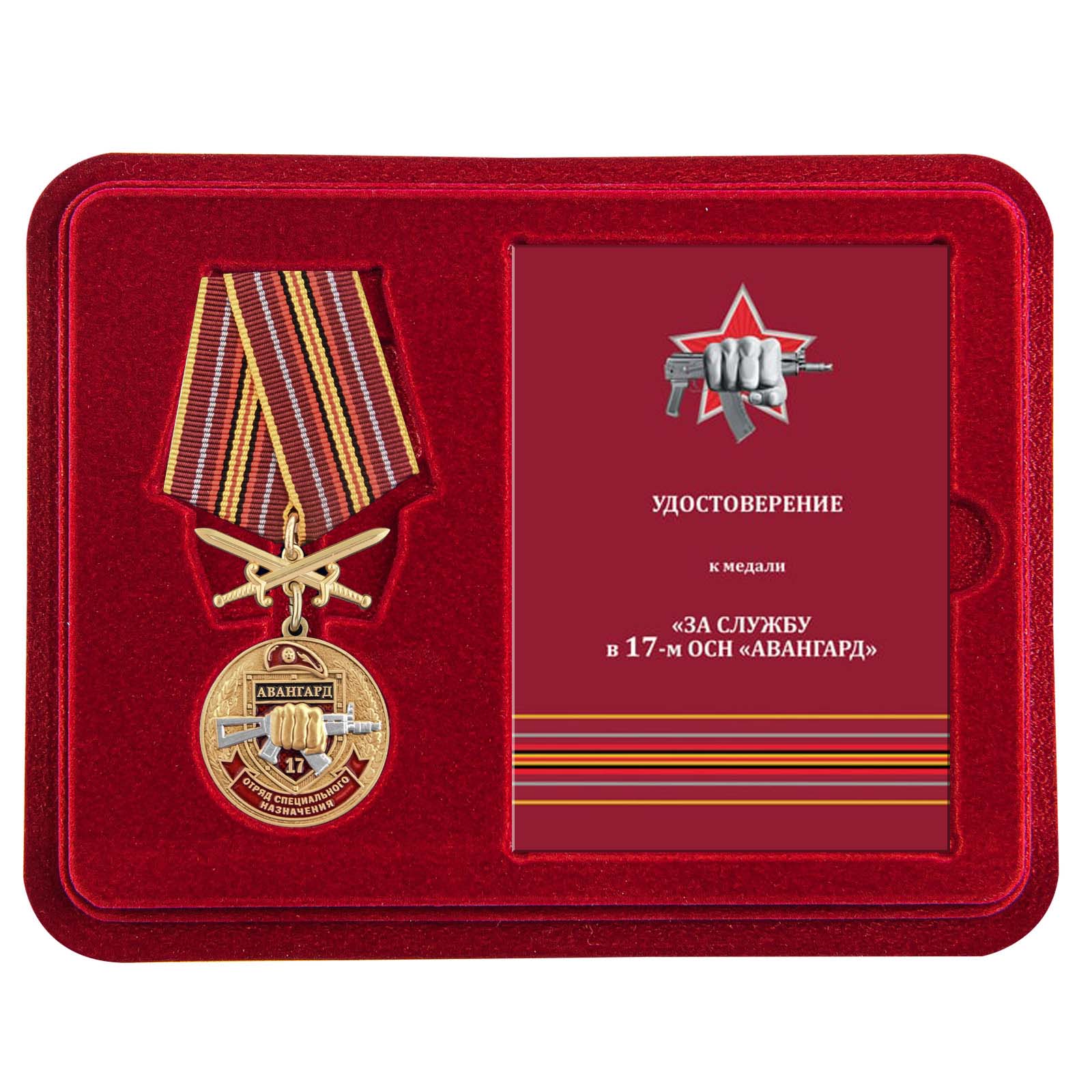 Медаль За службу в 17 ОСН "Авангард" в футляре с удостоверением