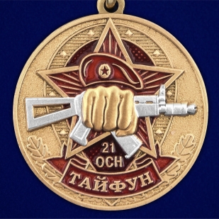 Медаль За службу в 21 ОСН Тайфун в футляре с удостоверением