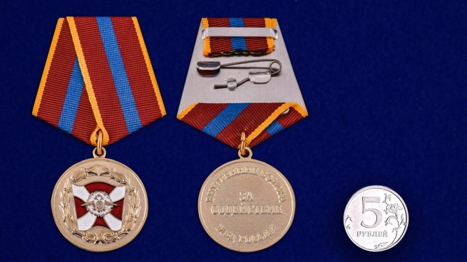 Медаль "За содействие" ВВ МВД РФ в бархатистом футляре из флока – сравнительный вид