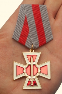 Медаль "За спецоперацию" в презентабельном футляре бордового цвета - вид на ладони
