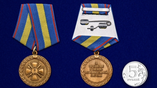 Медаль "За укрепление уголовно-исполнительной  системы" 1 степени Минюст РФ в бархатистом футляре из флока – сравнительный вид