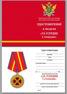 Медаль "За усердие" Министерства Юстиции (1 степень) с удостоверением