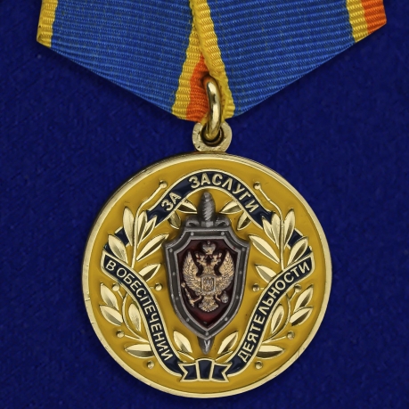 Медаль За заслуги в обеспечении деятельности ФСБ РФ на подставке