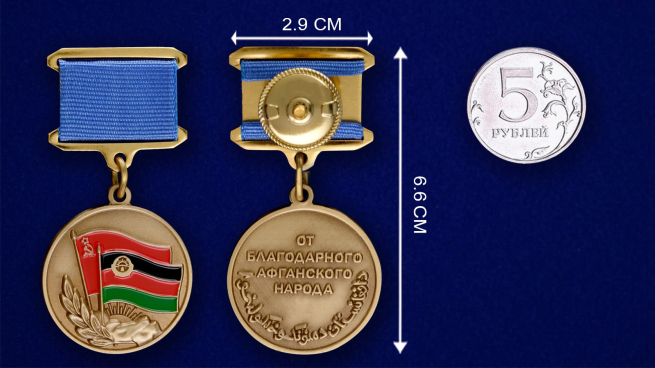 Муляж медали "Воину-интернационалисту от благодарного афганского народа" - сравнительный размер