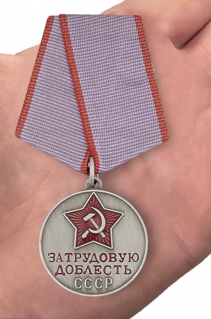 Муляж медали "За трудовую доблесть" СССР - вид на ладони