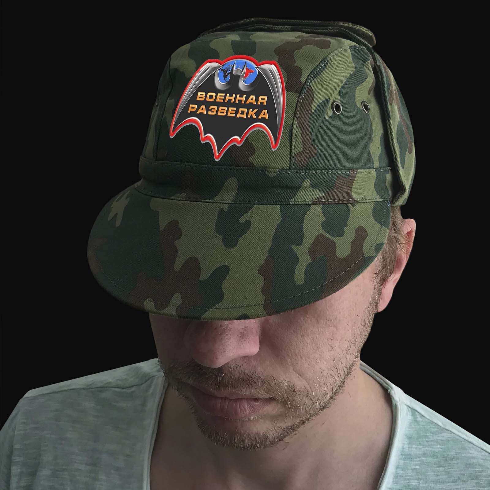Мужская кепка "Военная разведка" с изображением летучей мыши  - достойный головной убор в удобном дизайне №тр804