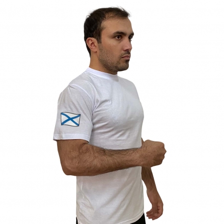 Мужская белая футболка с термотрансфером Андреевский флаг