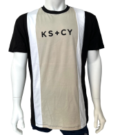 Мужская черная футболка K S C Y с бело-бежевой вставкой