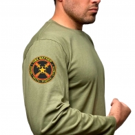 Мужская оливковая футболка с длинным рукавом с термонаклейкой "ЧВК Вагнер"