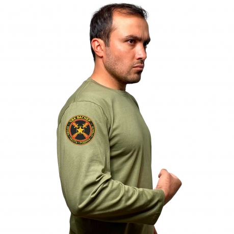 Мужская оливковая футболка с длинным рукавом с термонаклейкой ЧВК Вагнер