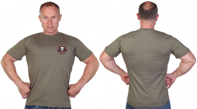 Мужская оливковая футболка с термоаппликацией Доброволец