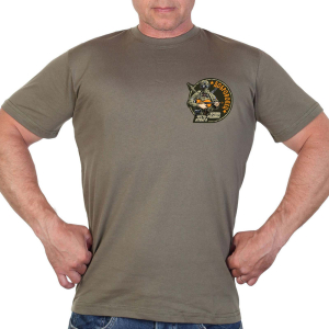 Мужская оливковая футболка с термотрансфером "Доброволец