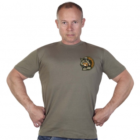 Мужская оливковая футболка с термотрансфером Доброволец