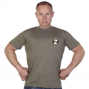 Мужская оливковая футболка с термотрансфером Z "Скажите здрасти!"