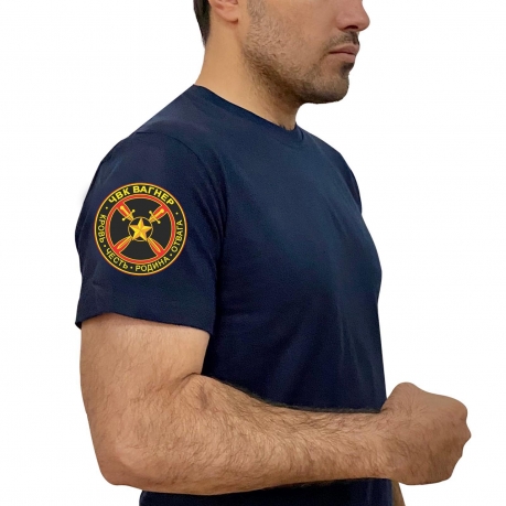 Мужская синяя футболка с термонаклейкой ЧВК Вагнер